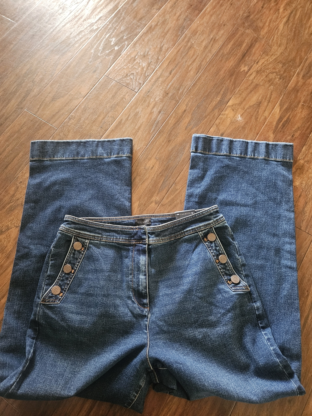 Talbots Dark Blue Wide Leg High Rise Jeans with Button-Accent Pockets Sz 14 Nwt